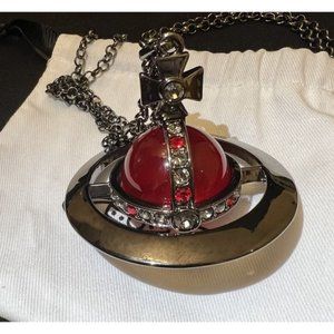 Vivienne Westwood 3D Giant Global Red Orb Saturn worlds end Long Necklace